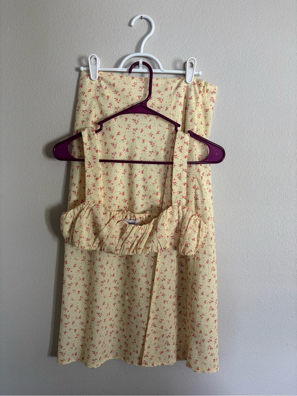 PRINCESS POLLY Yellow Floral Skirt Set with Red-Pink Blossom Print